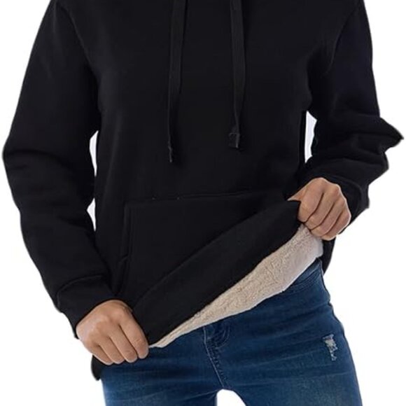 Women's Casual Winter Warm Fleece Sherpa Lined Pullover Hooded Sweatshirt - Picture 3 of 8